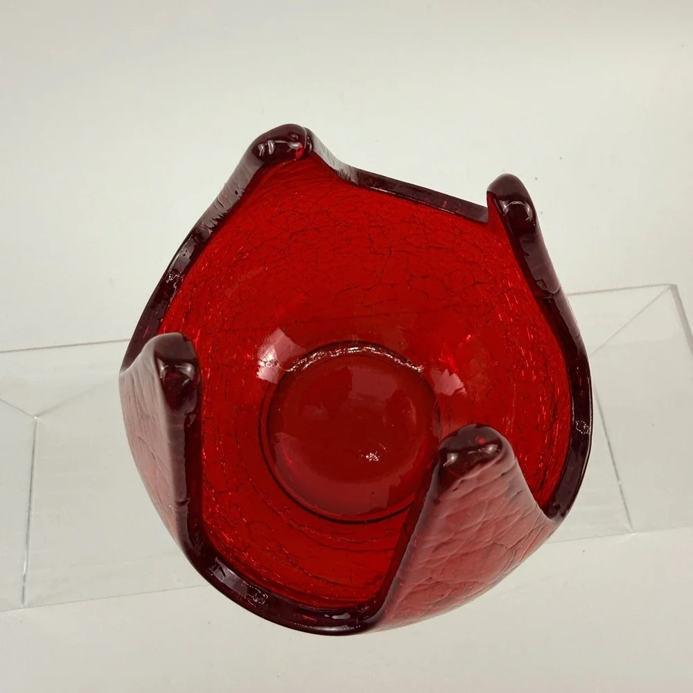 Viking Epic 7019 Ruby Red Crackle Glass Patio Lite‎ Votive Candle Holder